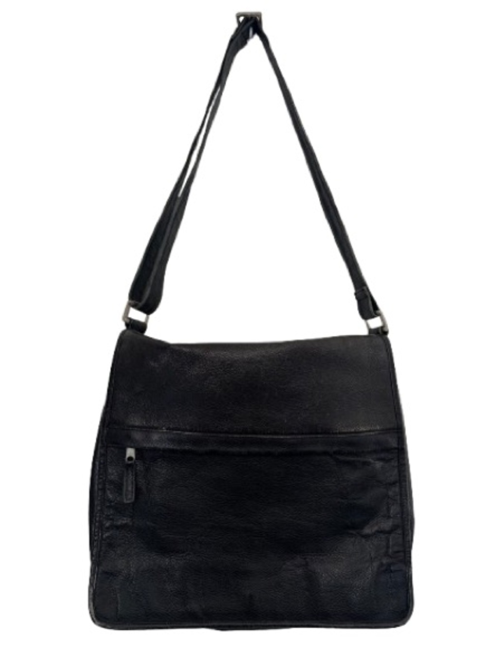 Latico Black Leather Messenger Laptop Crossbody Bag Unisex Minimal Distressed
